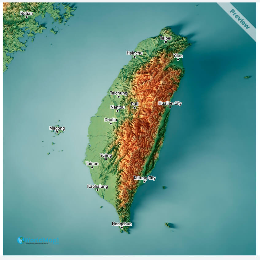 Carte physique de Taiwan